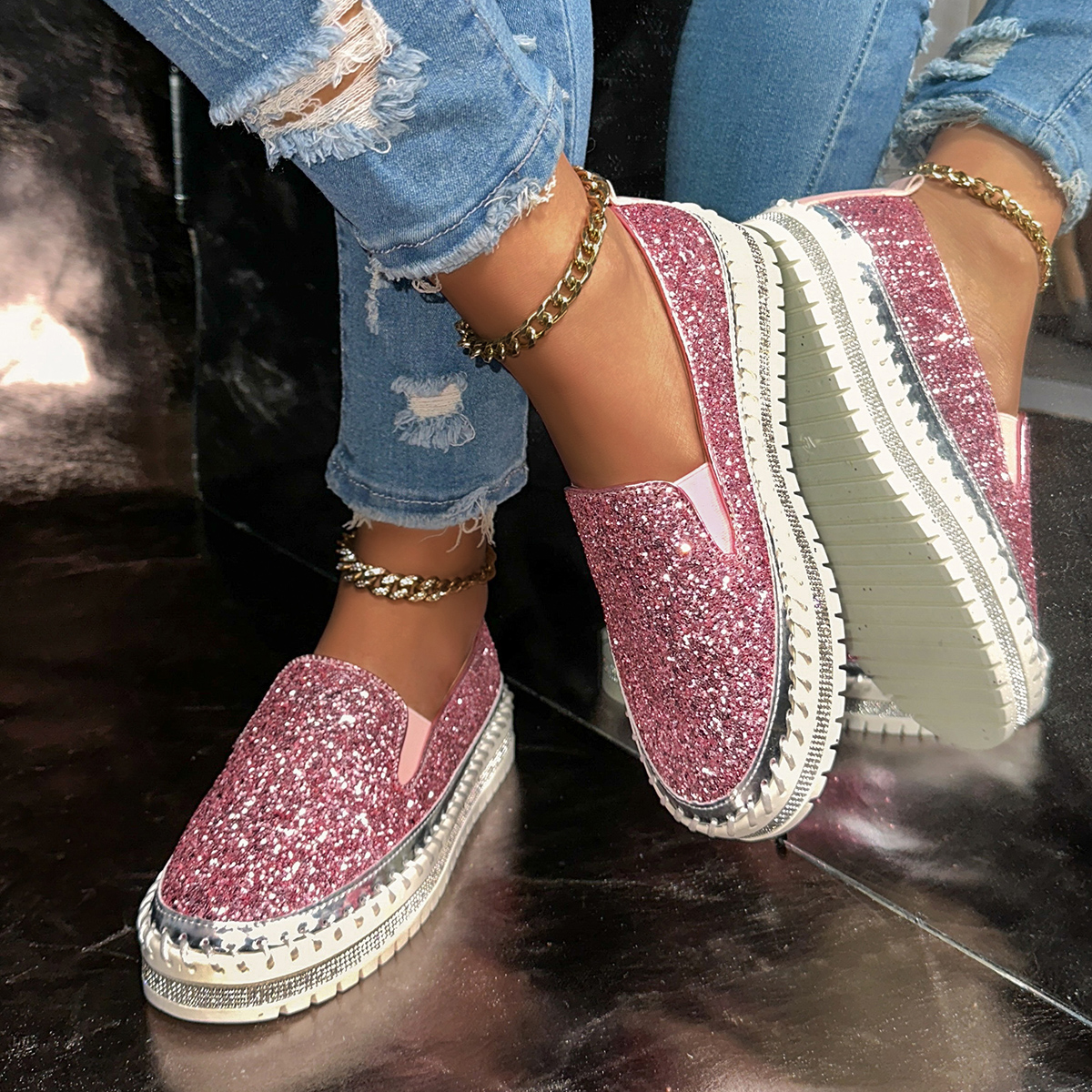 2025 Fashion Shining Diamond Luxury Women's Shoes Soft Bottom Designer Casual Sports Shoes High Quality Comfortable Flat Shoes Fashion party shoe