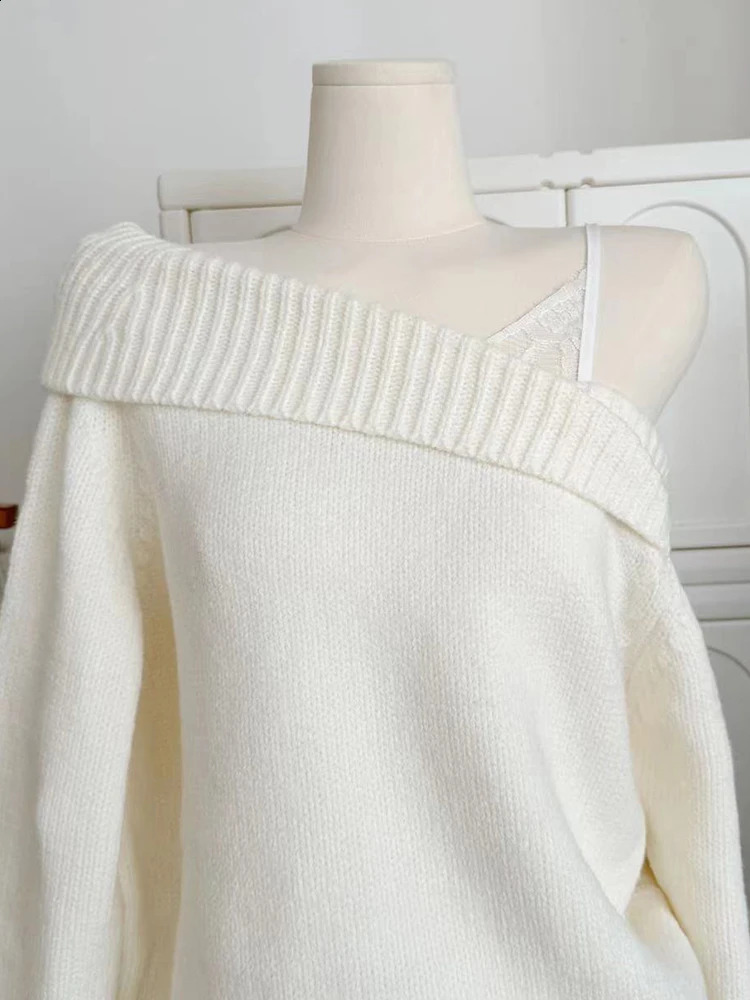 Winter womens Mori Girl Coquette two-piece knitted Korean shoulder 2000s retro long sleeved sweater Gyaru shoulder 241231