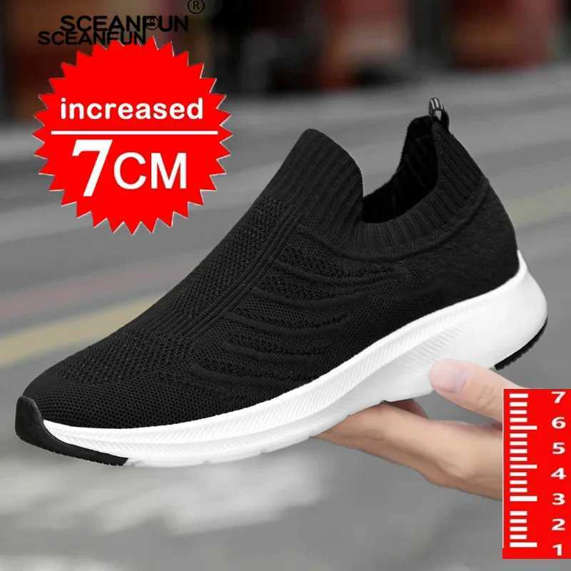 Lift Man Sneakers Summer Elevator Shoes Height Increase Shoes for Men Mesh Light Breathable 7CM Slip-on Casual HeighteningC241231
