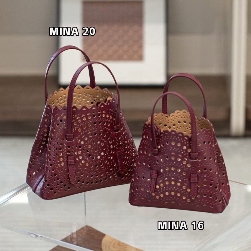 Bag New Niche Design Flower Leather Tote Single Shoulder Hollowed Out Vegetable Basket Mina Women's Bag, Cowhide Crossbody Bag