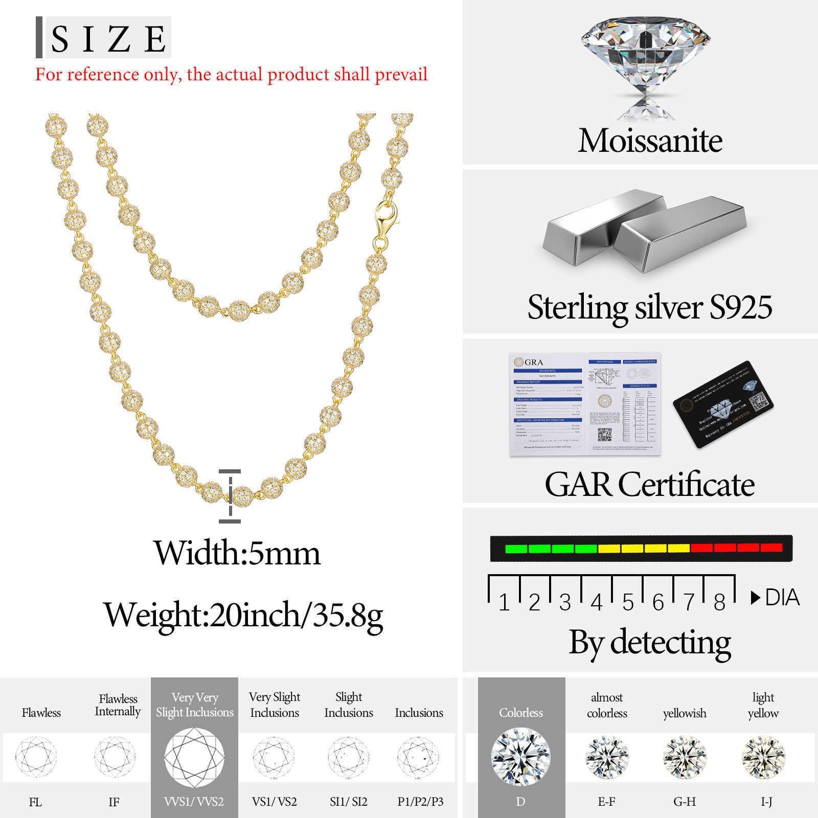 New Hip Hop Jewelry Rappers 5mm 7mm 10mm 925 Sterling Silver VVS Moissanite Diamond Iced Out Bead Link Chain Necklace For Men