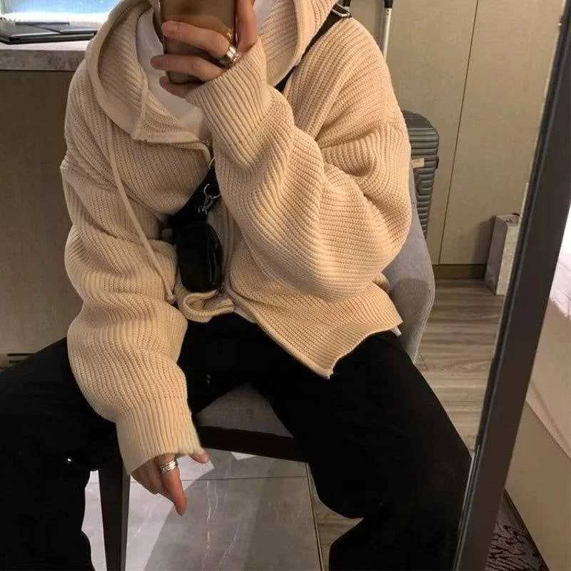 High Quality Hat knitted sweater mens autumn and winter cardigan sweater zipper sweater mens fashion clothing Japanese style street clothing casual ja