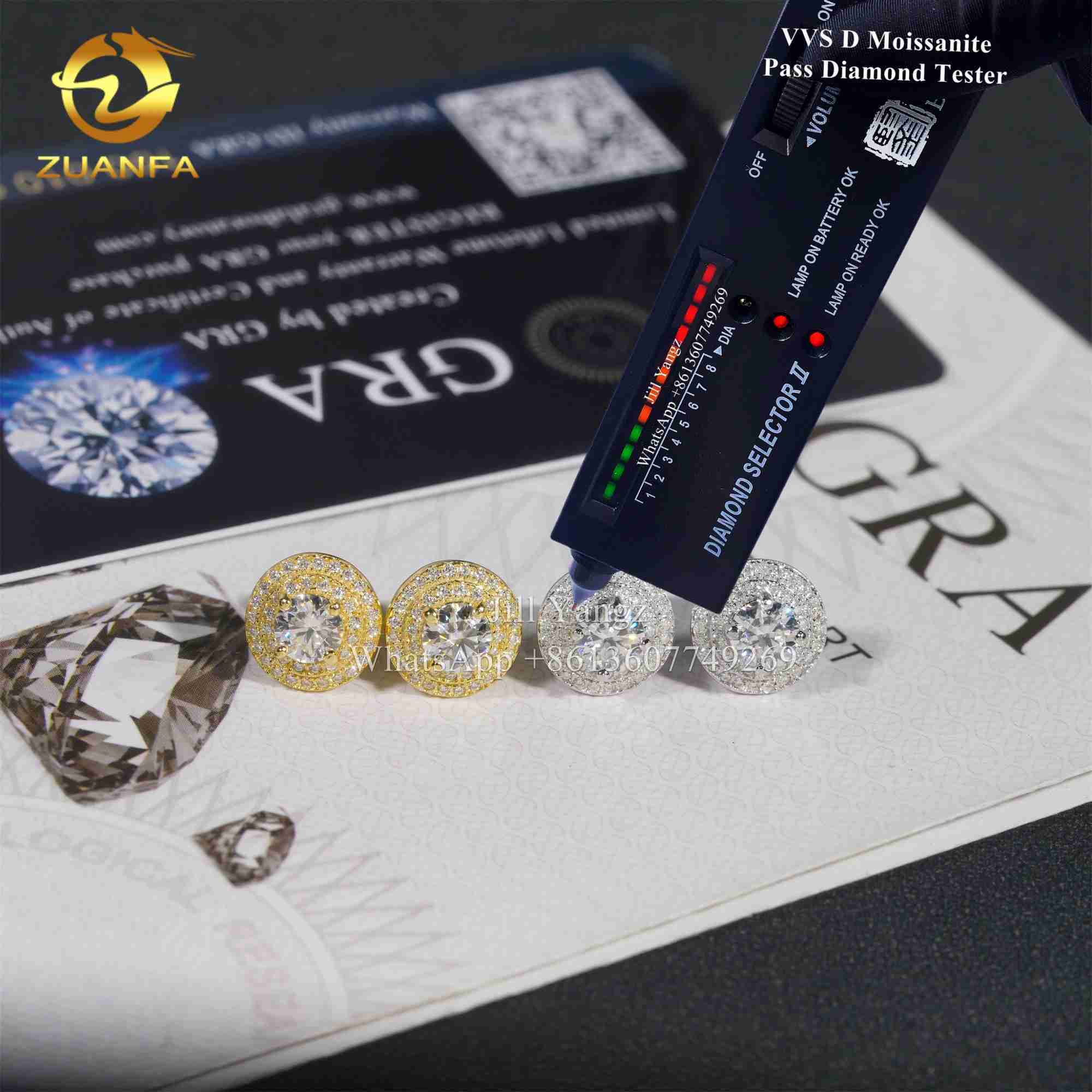 925 Sterling Silver VVS Moissanite Circle Stud Earrings Factory Wholesale White Gold Plated Ear Studs