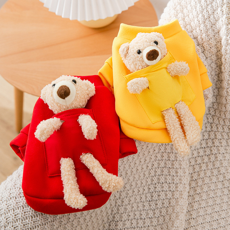 Autumn and Winter Thin Velvet Cat Hoodie Kitten Dog Warm Cartoon Two Leg Pet Dog Clothes