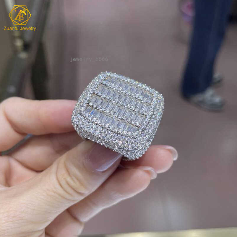 New arrival ready to ship Hip hop jewelry 925 sterling silver VVS baguette moissanite diamond iced out rings for men