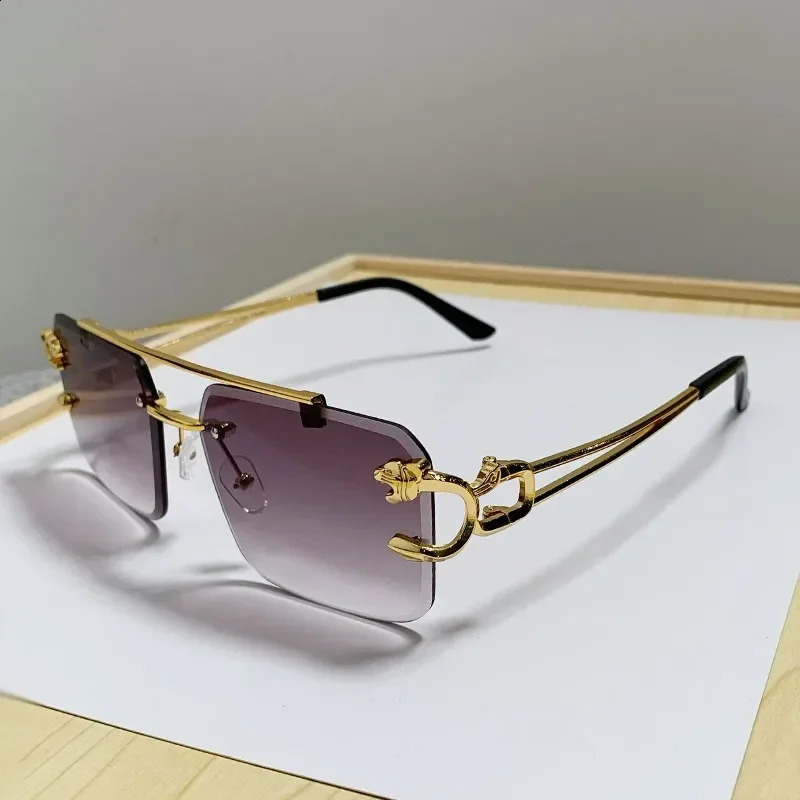 A Pair Of Frameless Dia Cut Edge Box CrossBorder Glasses Leopard Head Sunglasses Men And Women Dual Beams Personalized Tren 241228