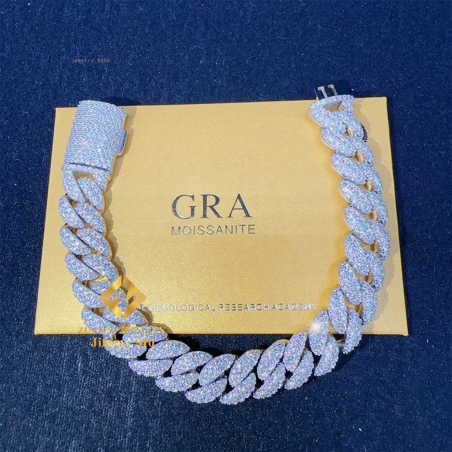 12mm Two Row 925 Solid Silver Iced Out Hip Hop Fire Jewelry VVS Moissanite Best Quality Cuban Link Chain Bracelet