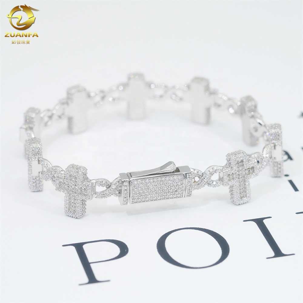 Real 925 Silver Sterling VVS Moissanite Cuban Link Necklace Gold Hip Hop Bracelet Iced Out Diamond Infinity Cross Cuban Bracelet