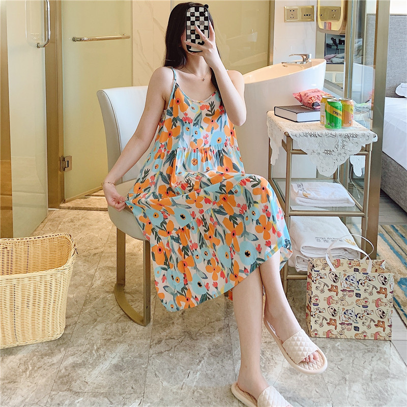 B614-New crepe long-sleeved nightdress for women in spring and summer Thin, simple and comfortable to wear as outerwear Women's mid-length jumpsu
