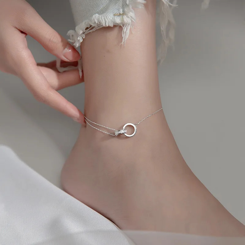 Anklet For Women Girl S925 Sterling Silver Rose Gold Color Steric Zirconia Adjustable Beach Style Foot Ankle Bracelet Jewelry 241231