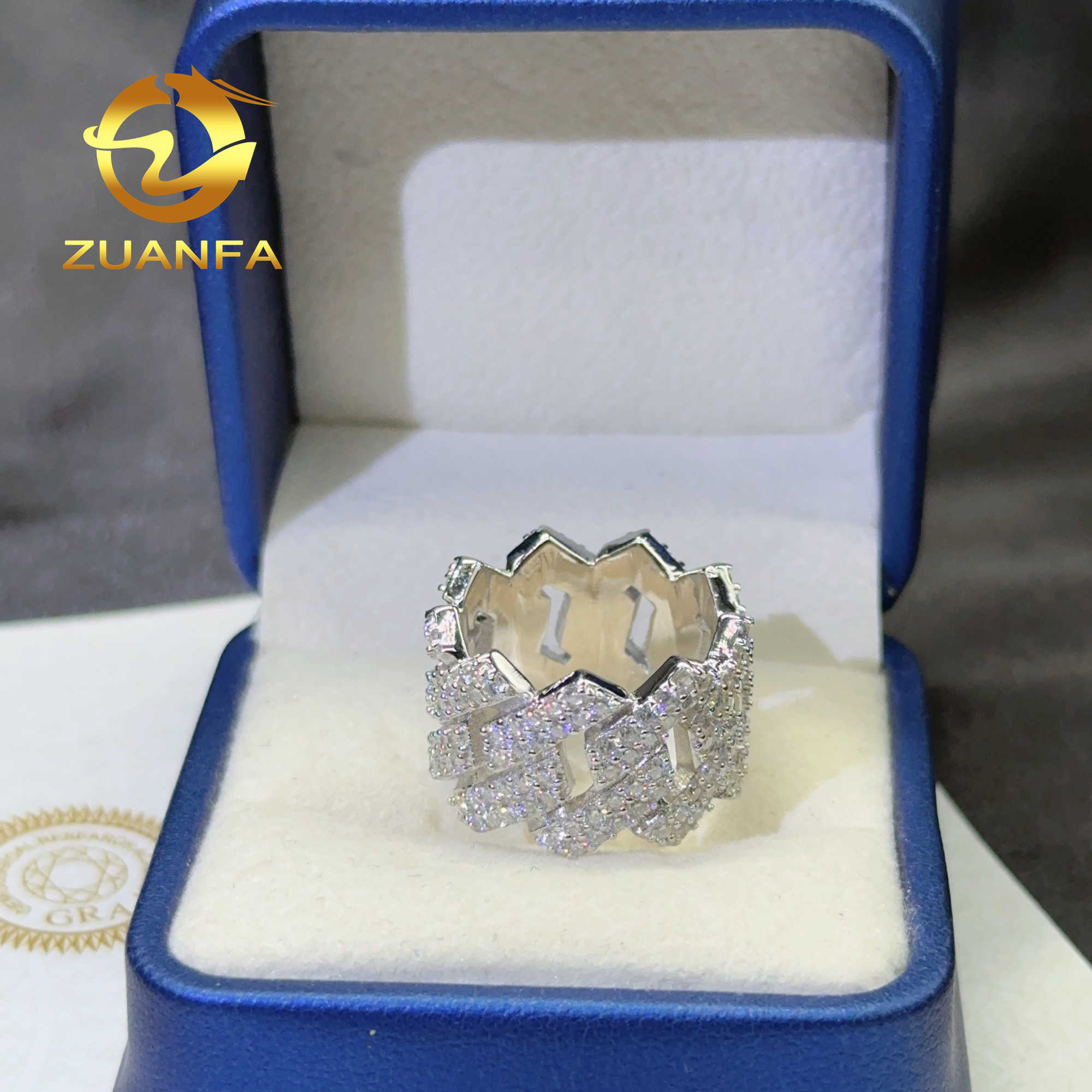 Zuanfa Jewelry moissanite rings 925 sterling silver Men Vvs1 Moissanite Hip hop ring Diamond Rings men