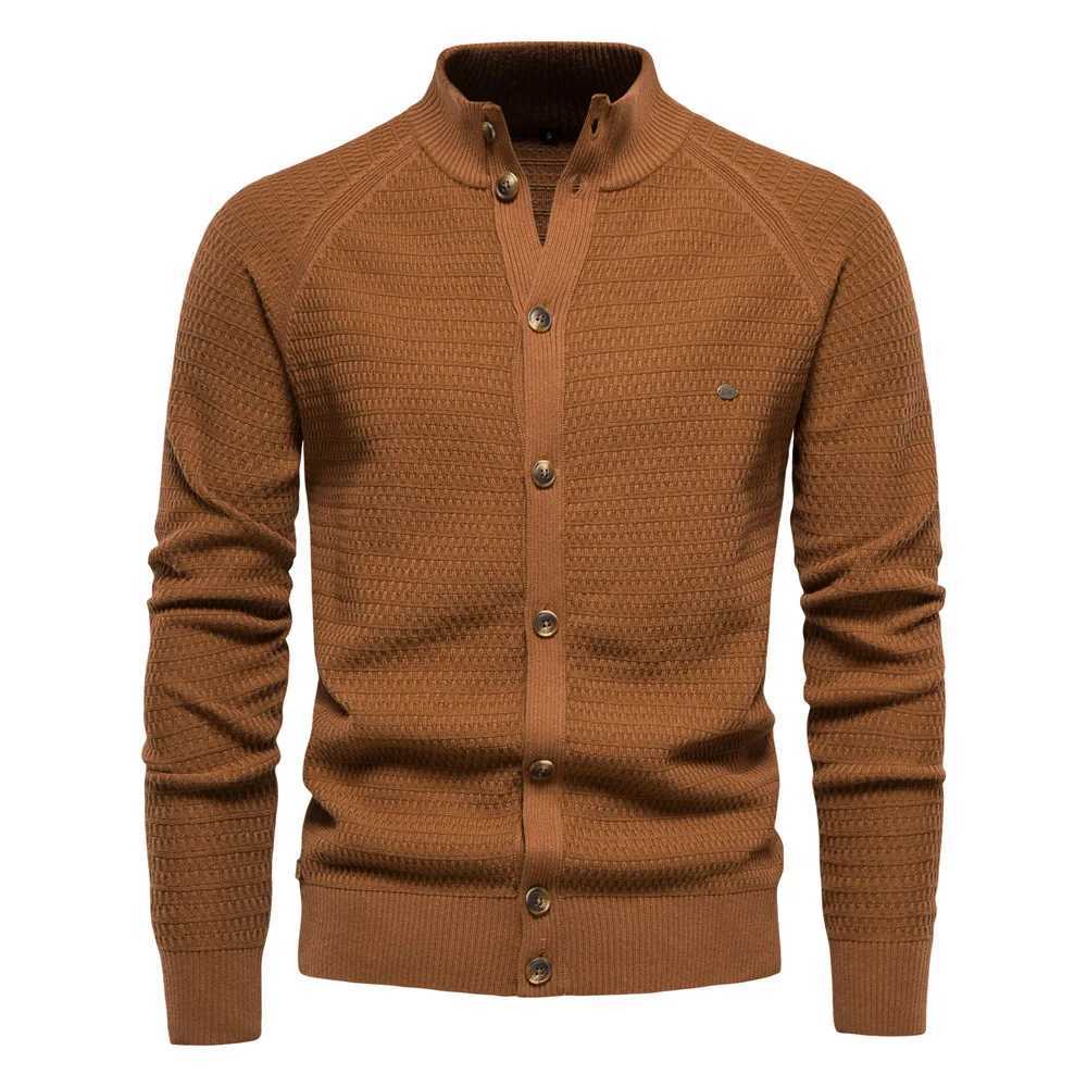 New Arrival Mens sweater cardigan wool sweater Spring and Autumn highquality mens clothing large solid color mens standing collar long sleeved knitted