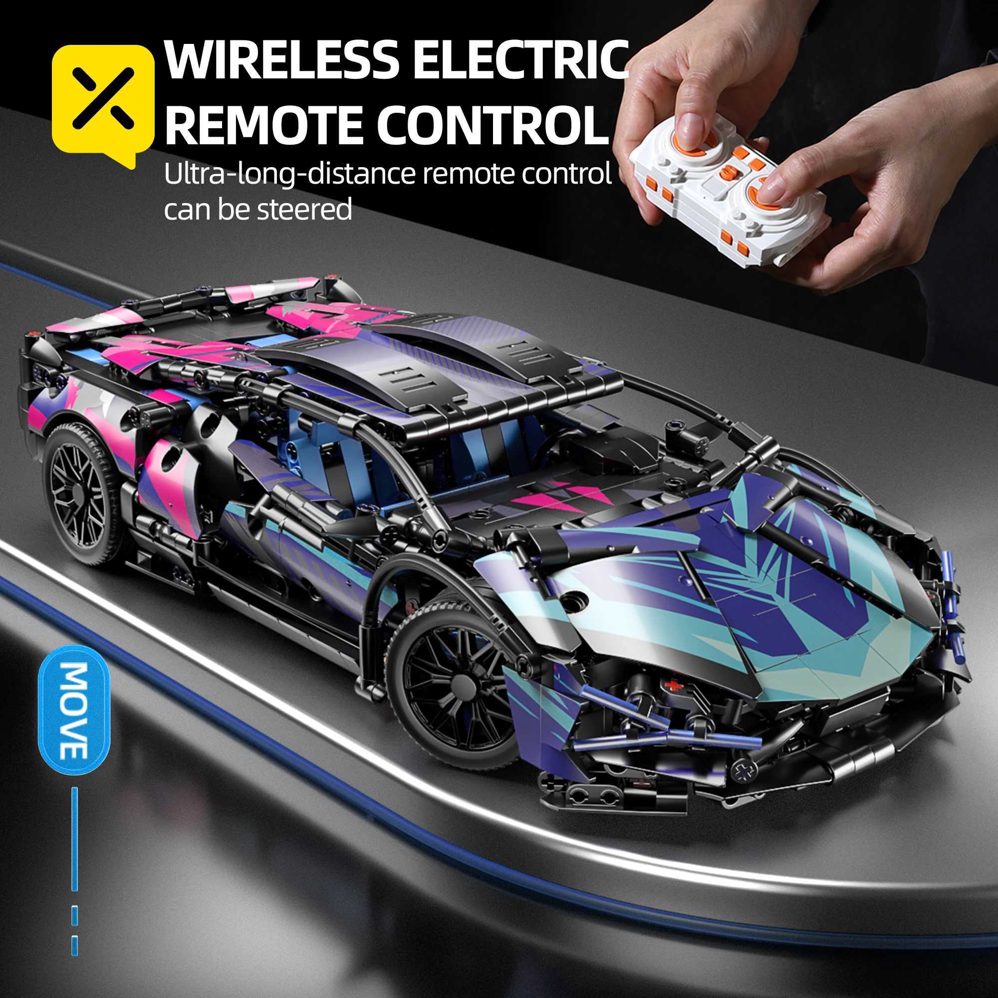 1314 pieces of cyberpunk style high-tech supercar 1 14 Lamborghini building blocks with electric cars childrens toys Christmas gifts W250102