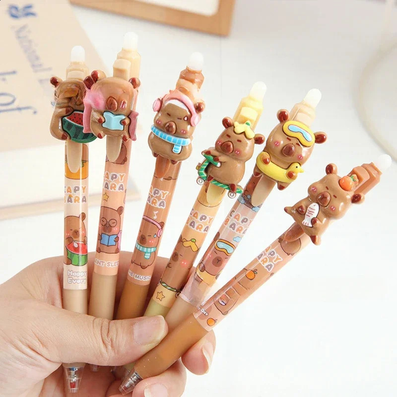 36 Pcs Wholesale Capibara Erasable Press Blue Gel Pen Capybara Student 05mm Writing Supplies 241231