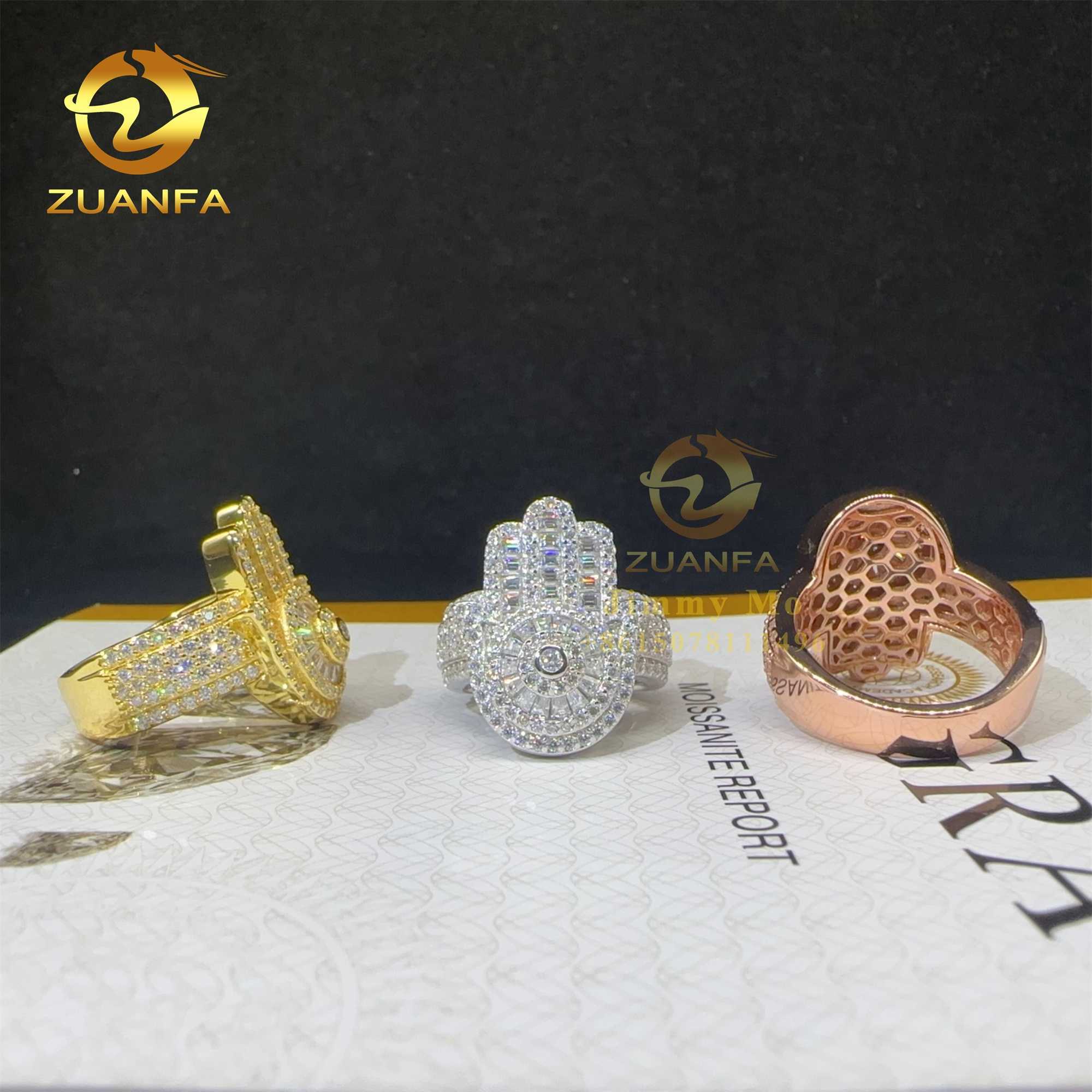 New Arrivals Buss Down Pass Diamond Tester 925 Sterling Silver VVS Moissanite Diamond Hip Hop Iced Out Hamsa Ring Men