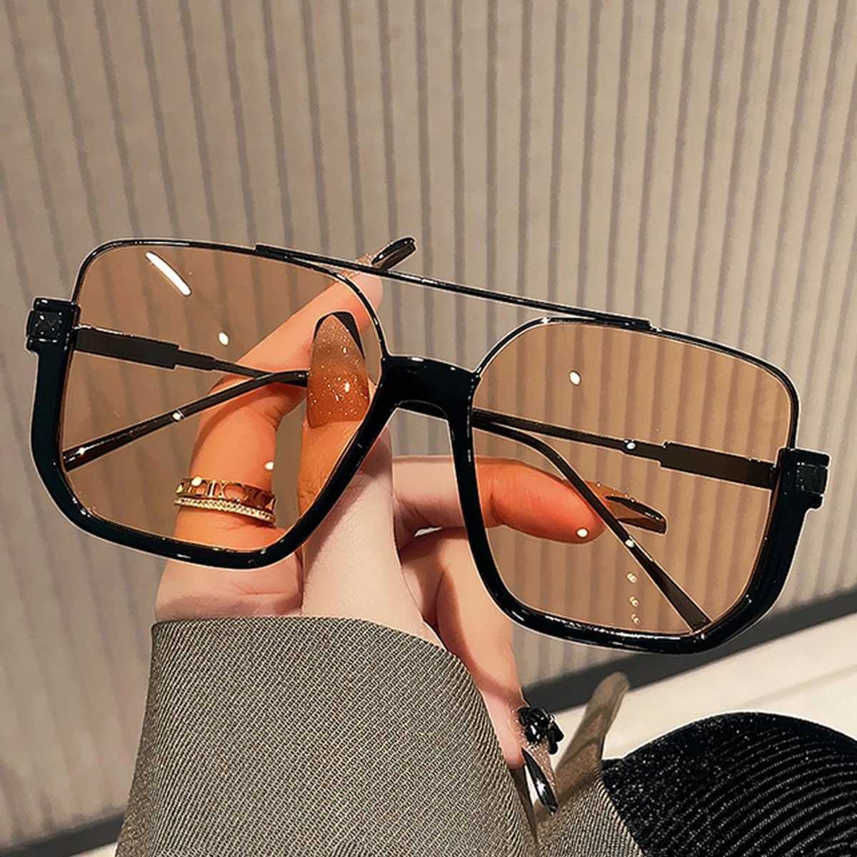 Fashion Vintage Big Square Sunglasses Half Metal Frame UV400 Sun Shades Women Men Tren Brand Design Sun Glasses EyewearXJ250102