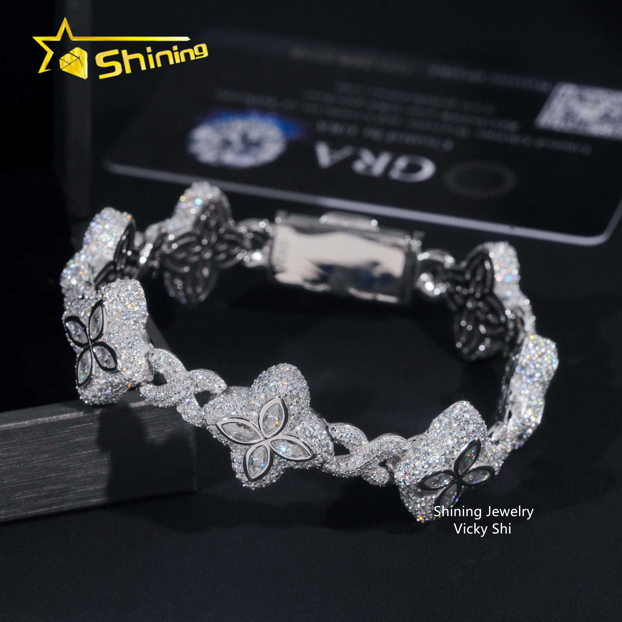 Hot Selling Lab Grown Diamond Cuban Clover Bracelets 925 Sterling Silver Iced Out Hip Hop Infinity Moissanite Cuban Bracelet