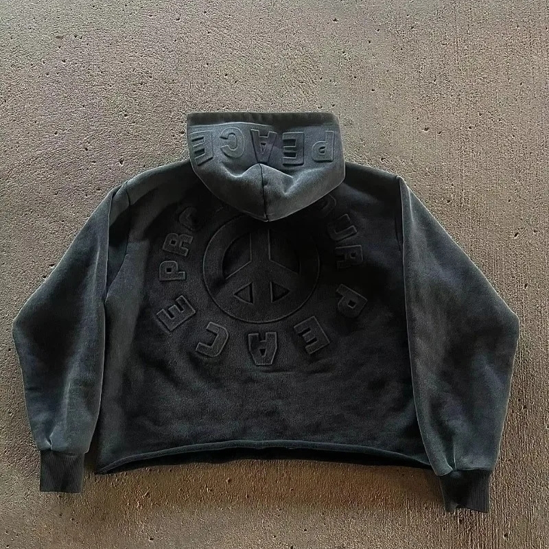 Streetwear for Men Peace Retro Letter Patch Embroidery Super Sports Hoodie Y2K Harajuku Hip Hop Gothic Casual Joker Clothing 241231