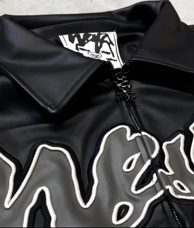 American Fashion Letter Embroidered Leather Jacket Womens Y2K Harajuku Retro Hip Hop Trend Casual Baseball Uniform Jacket 241230