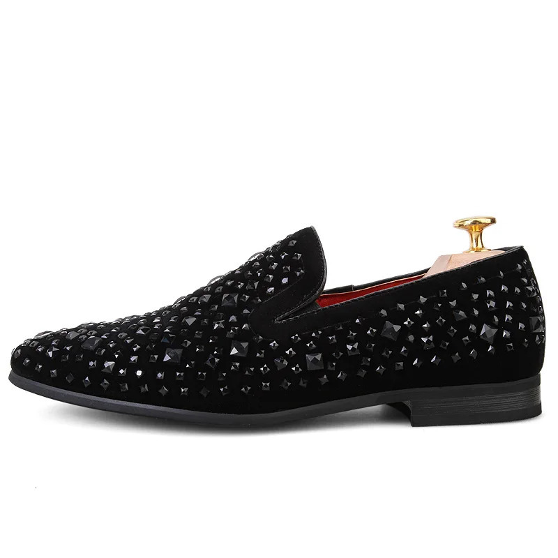Black Spikes Mens Loafers Shoes Denim And Metal Sequins High Quality Casual Men Shoes 250102