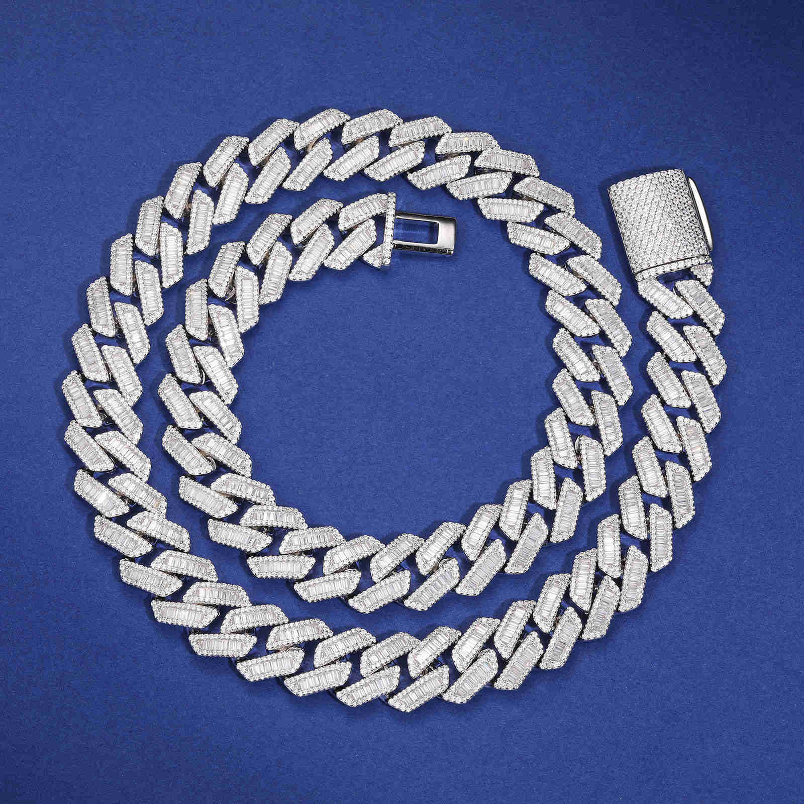 Pass Diamond Tester 14mm Baguette Moissanite Cuban Link Chain 925 Sterling Silver VVS Mossanite Diamond Iced Out Mens Necklace