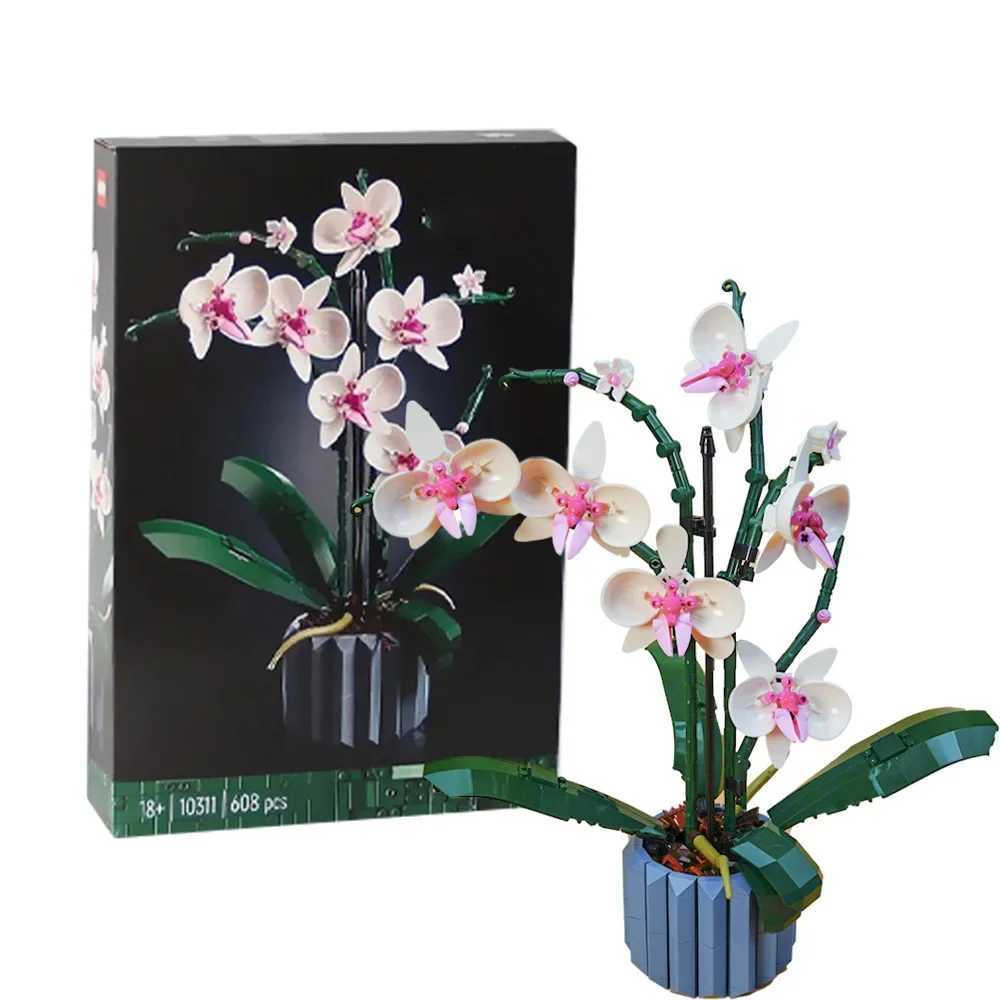 608Pcs Building Blocks Orchid DIY Potted Flower Bouquet Bricks Christmas Girlfriend Cymbidium Flower Gift Childrens Toys W250102