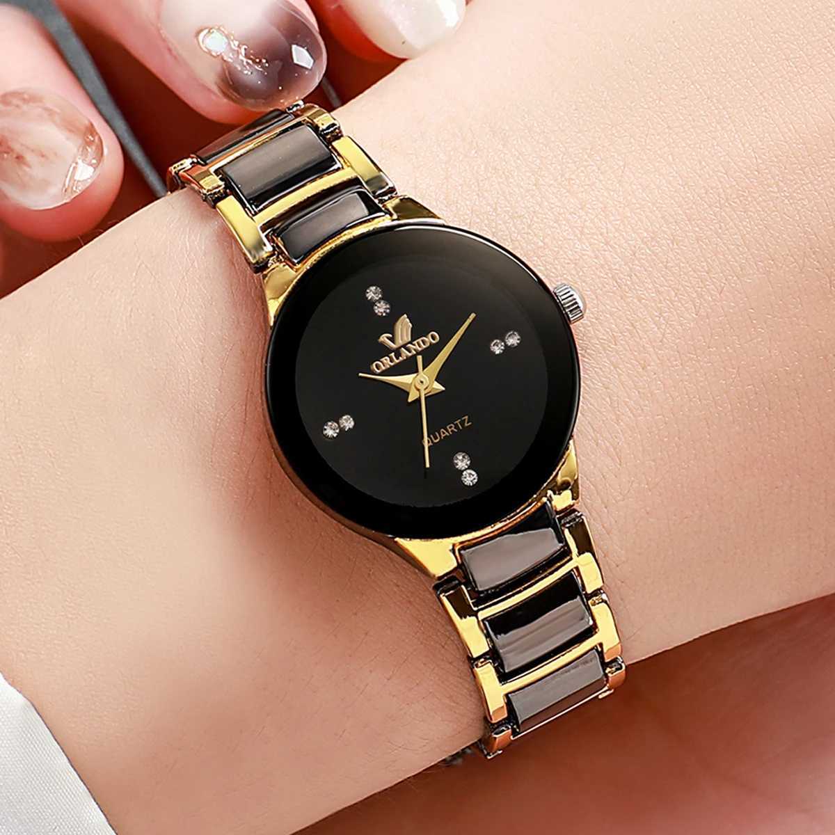 2PCS Couples Fashion Stainl Steel Band Womens Quartz Men Busin WristbandsXJ250304