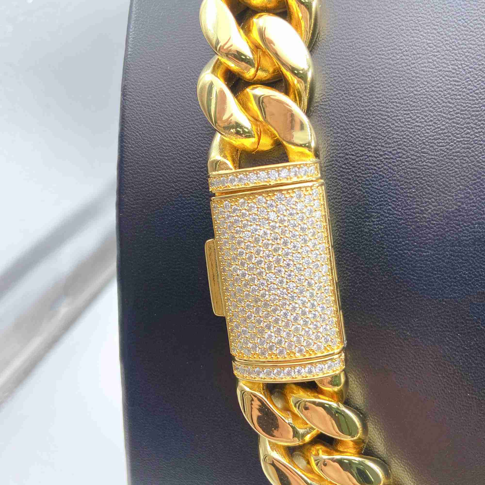 Hip Hop Iced Out vvs Moissanite Clasp Custom 8mm 10mm 12mm 14mm Stainless Steel Jewelry Chain Gold Necklace