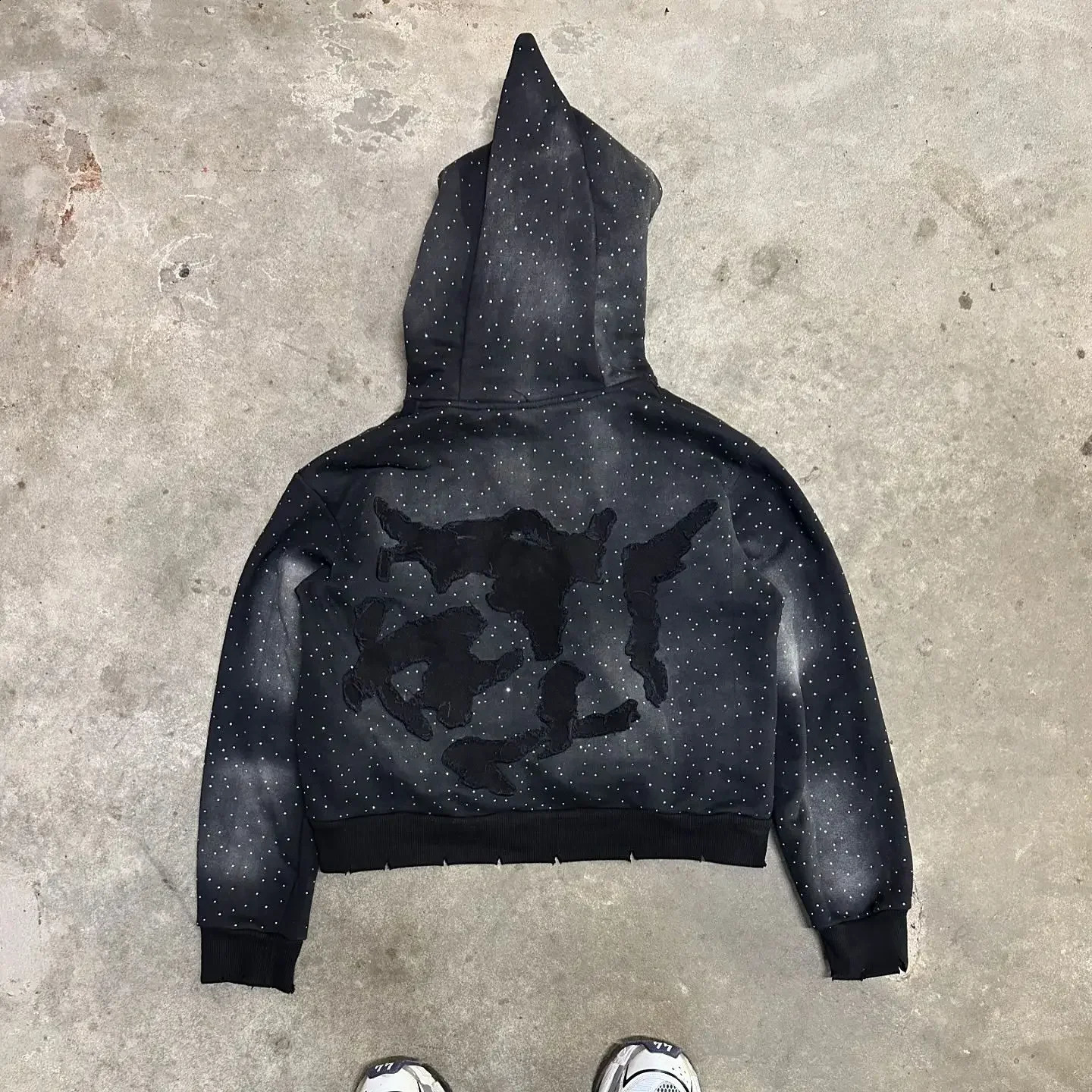 Harajuku Fashion Sparkling Diamond Oversized Letter Patch Hoodie Mens Y2K Hip Hop Gothic Casual Clown Sweatshirt 241230