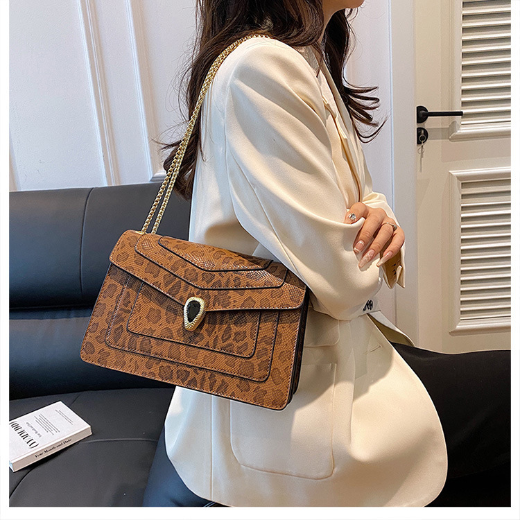 Women's Vintage-Style Mini Crossbody Bag with Leopard Print and Chain Strap