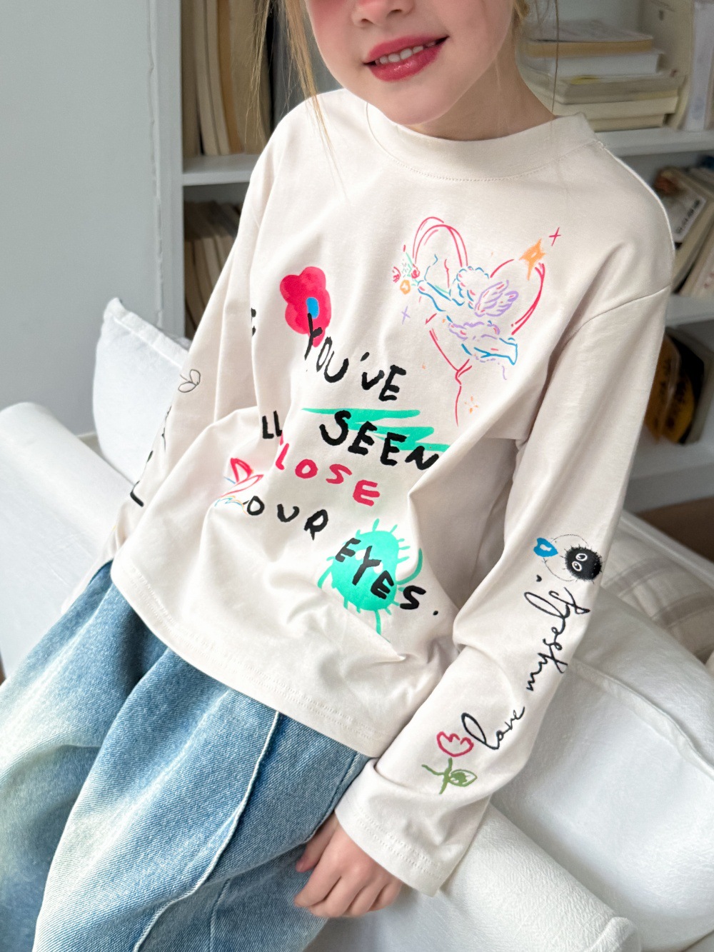 T-shirts 2025 spring girls love heart letter printed T-shirt INS girls cotton long sleeve tee children casual loose tops S2863Y25011914AD