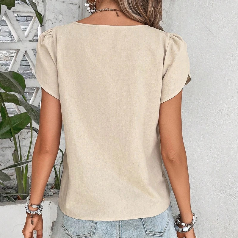 Solid color casual ultra-thin womens clothing summer retro womens clothing elegant womens clothing top 250102
