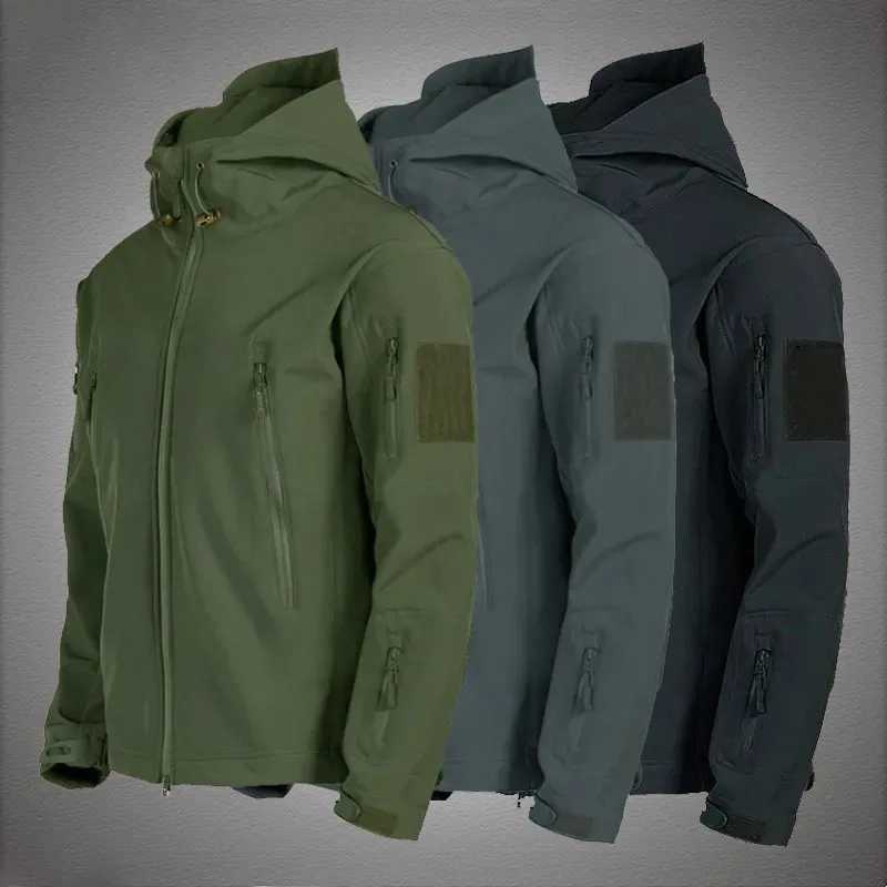 TRAF 2024 new shark skin soft shell jacket mens tactical windproof waterproof jacket mens jacket hooded jacket W250103