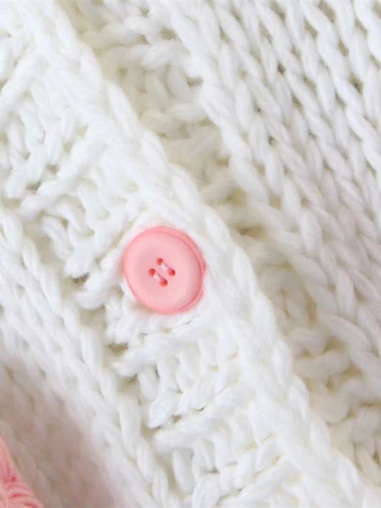 Lamb Sweet Strawberry Knitted Sweater Womens V-neck Puff Sleeve Single Chest Unique Sweater 2025 Spring New Style 2Z2352 M250102