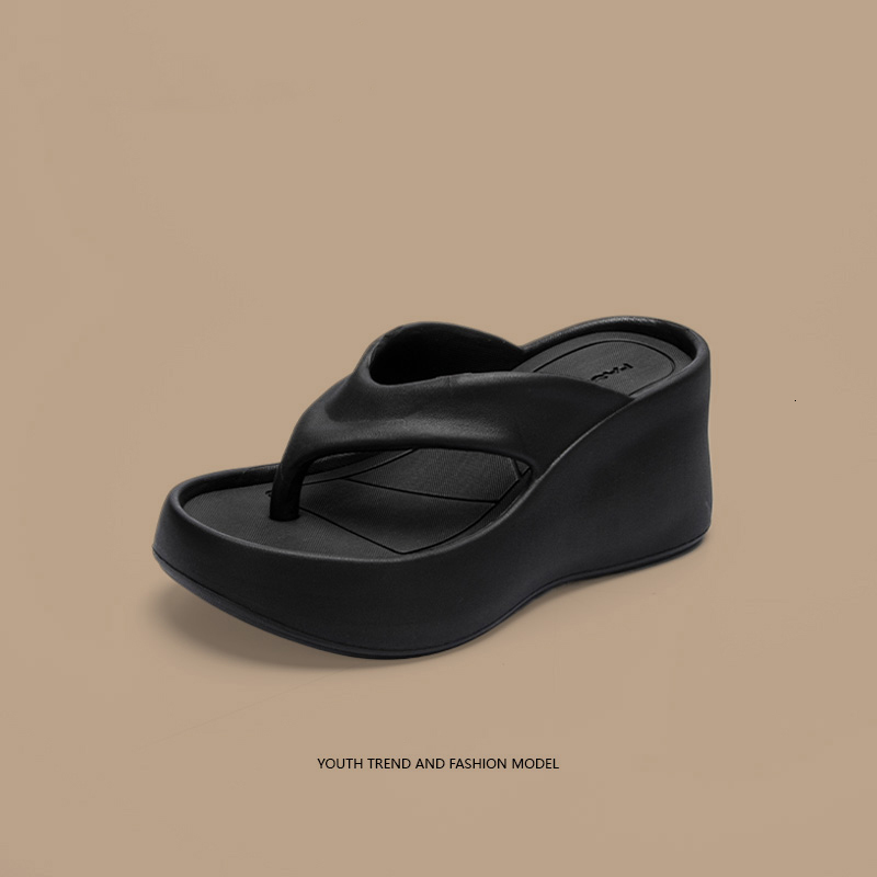 Women's Clip Toe Wedge Flip Ps 2024 Summer Chunky Platform Beach Sandals Woman Thick Sole High Heeled Eva Slippers Slides