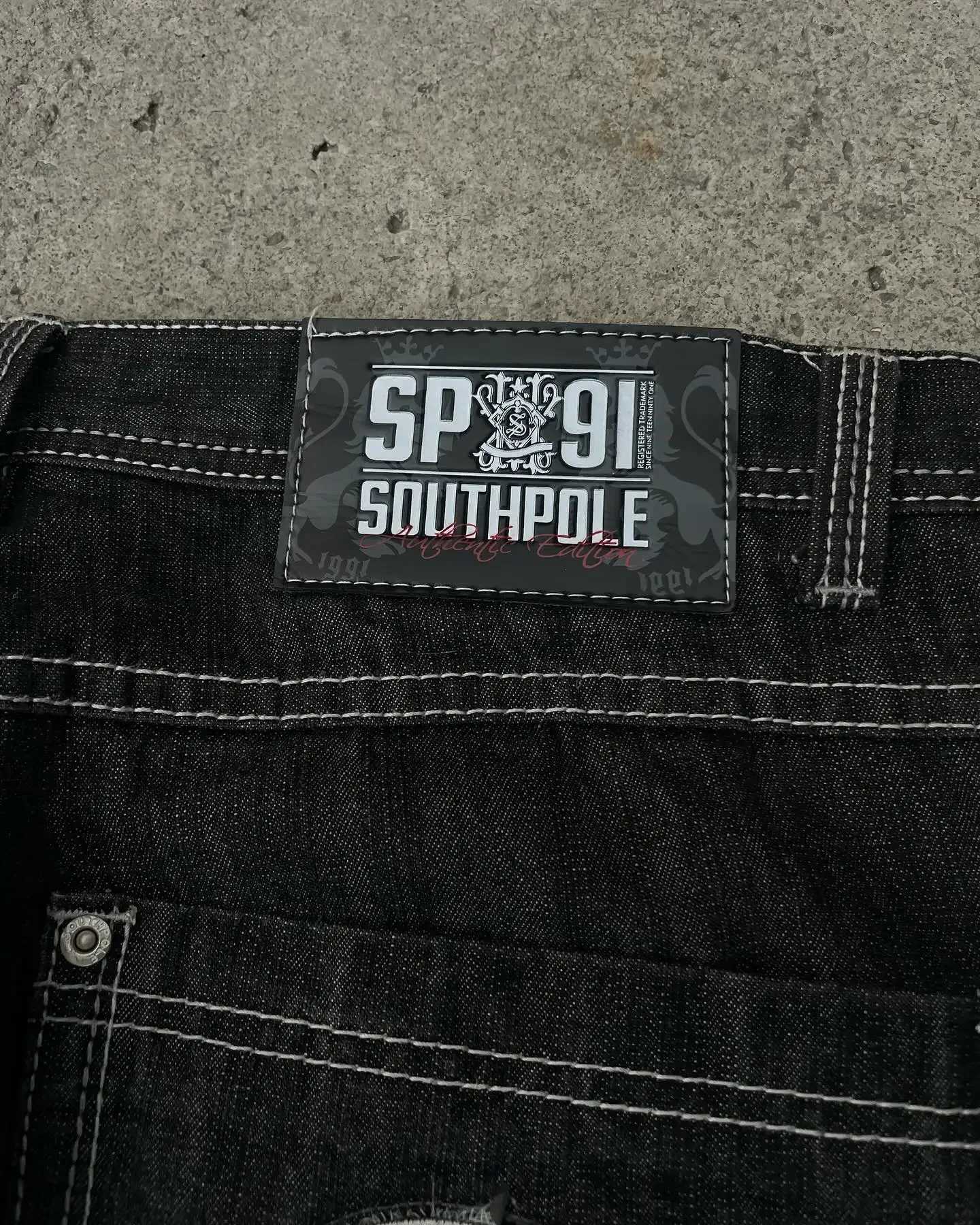 Y2K jeans New South Pole American retro Gothic graphic embroidered pocket style jeans Harajuku mens hip-hop wide leg pants for street wear W250103