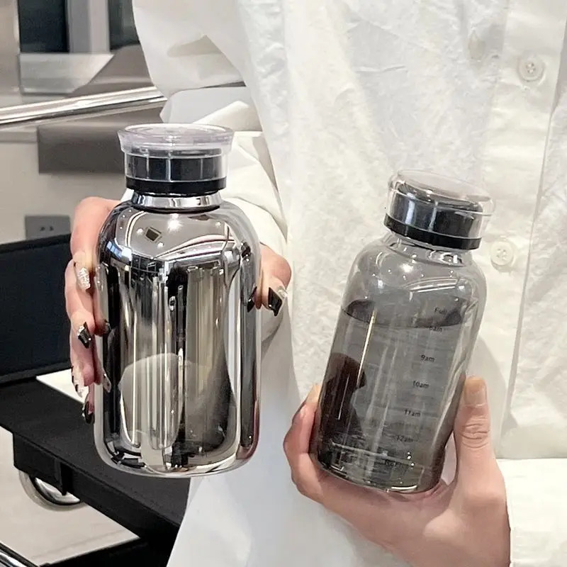 450/750ml Large Glass Water Bottle with Straw 2 Lids Clear Kawaii Drinking Bottle Leakproof Cup for Woman Girl 250102