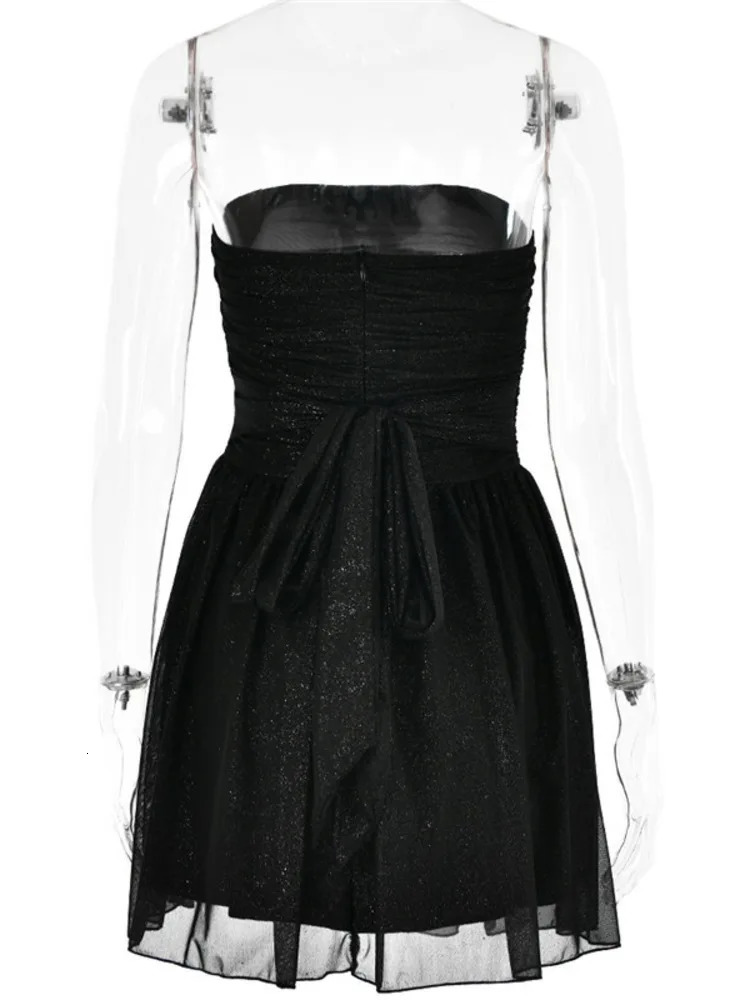 Mozision Elegant Strapless Sexy Mini Dress Womens Fashion Black Shoulderless d Glitter Club Party Dress 250102