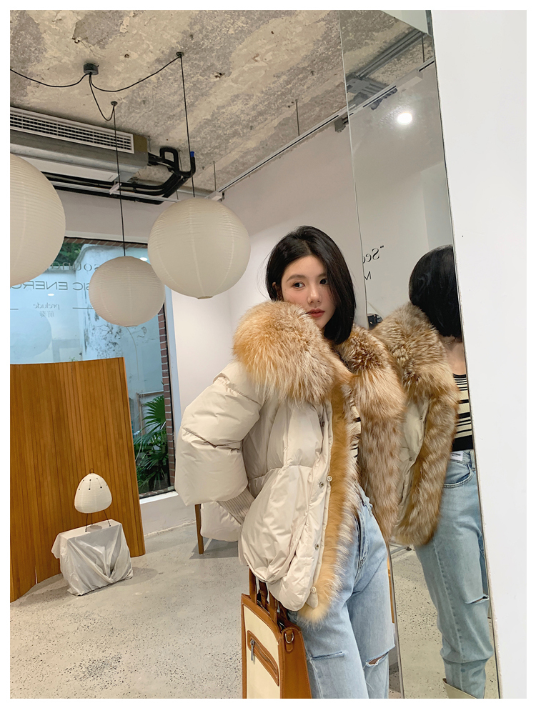 2024 New Autumn Winter Goose Down Jacket Warm Women Coat Oversized Real Fox Fur Collar Thick Fashion Outerwear