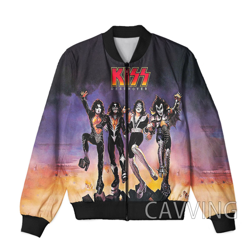New Fashion Women/Men's 3D Print KISS Rock Band Zipper Bomber Jackets Men Overcoat Mens Coat Zip Up Jackets K03