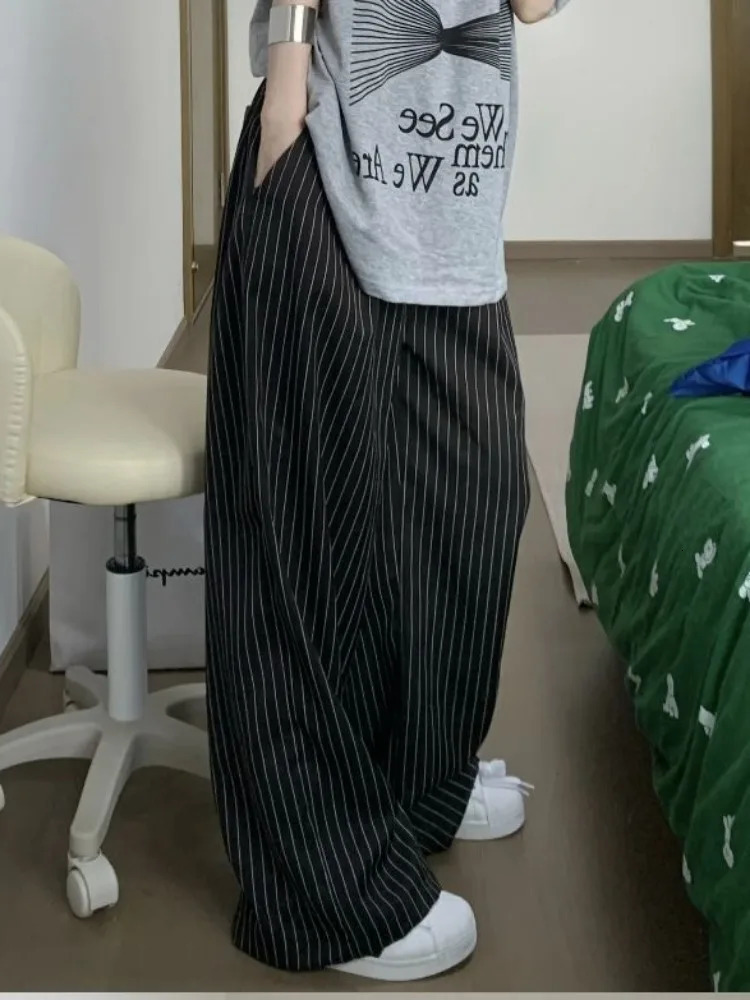 HOUZHOU Black Stripe Set Womens Bag Y2K Retro Korean Trouser Oversized Harajuku Fashion Office Womens Muffin 250102