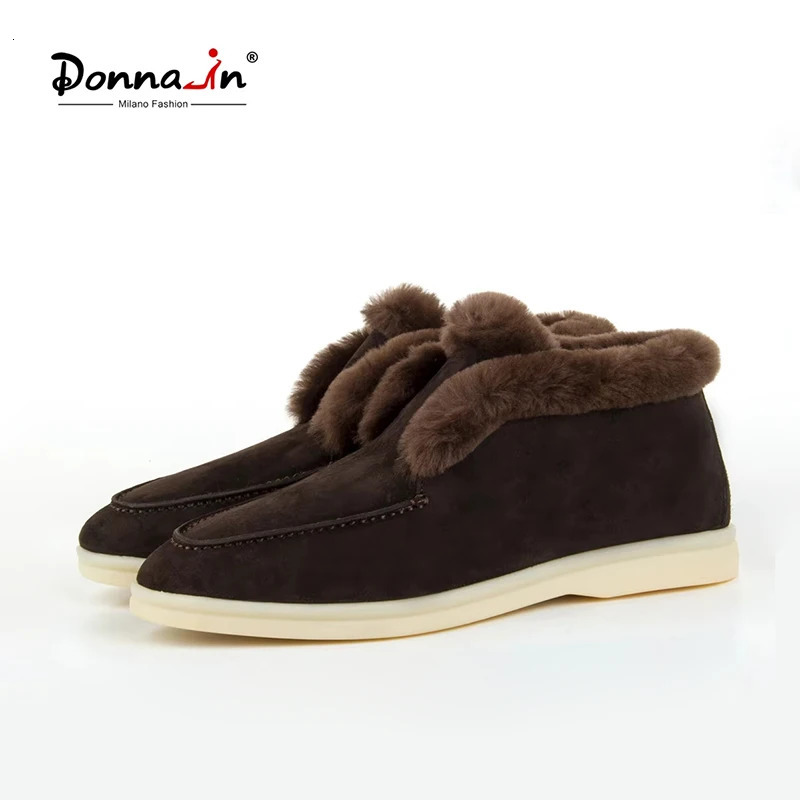 Donnain Wool Fur Mocassin Shoe Natural Suede Flat Loafers Slipon Winter Boots Plus Size 4142 for Women 241225