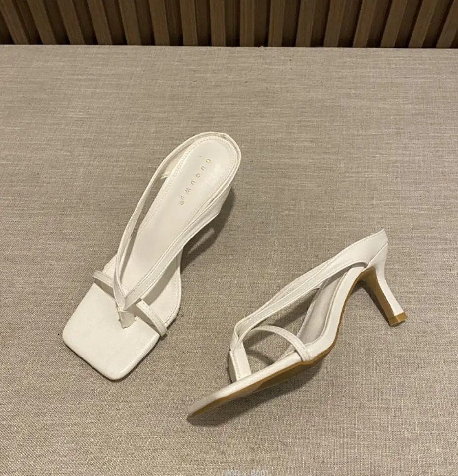 2024 Womens Heel Flip Flops Gold Silver High Heels White Sandals Women Mules Slippers Ladies Summer Shoes Calzado Mujer 250109