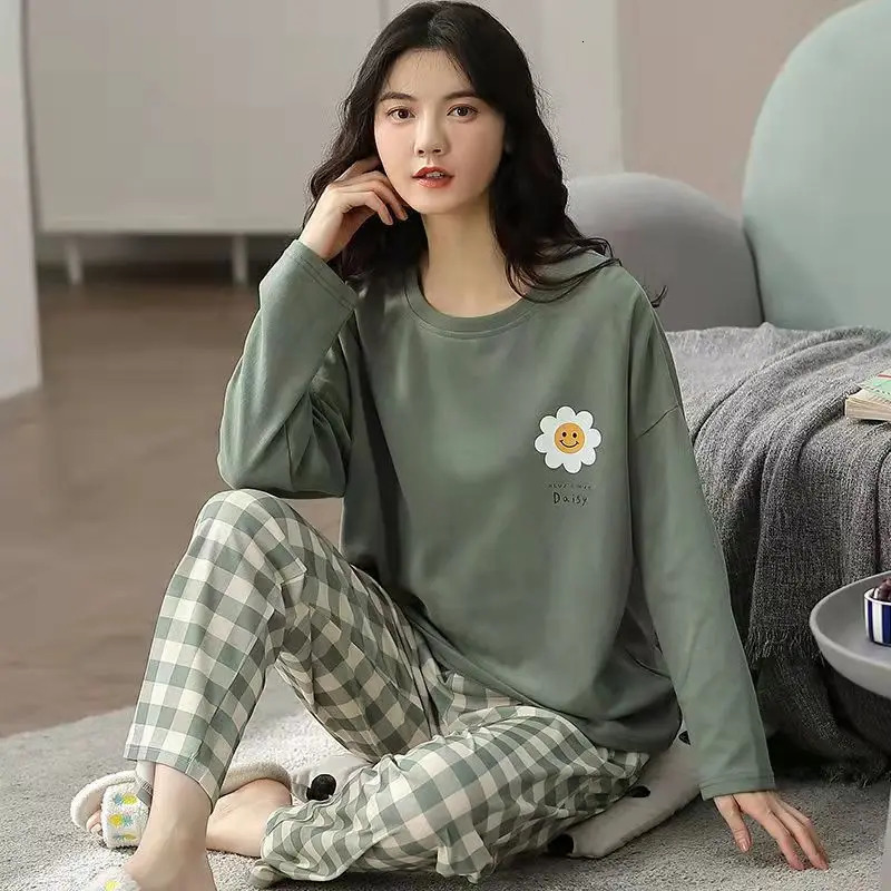 Womens Fashion Pajamas Set Top and Pants Long Sleeve Shirt Homewear for Women Autumn Sleepwear Cute Pijama Comfort Silk Casual 250103