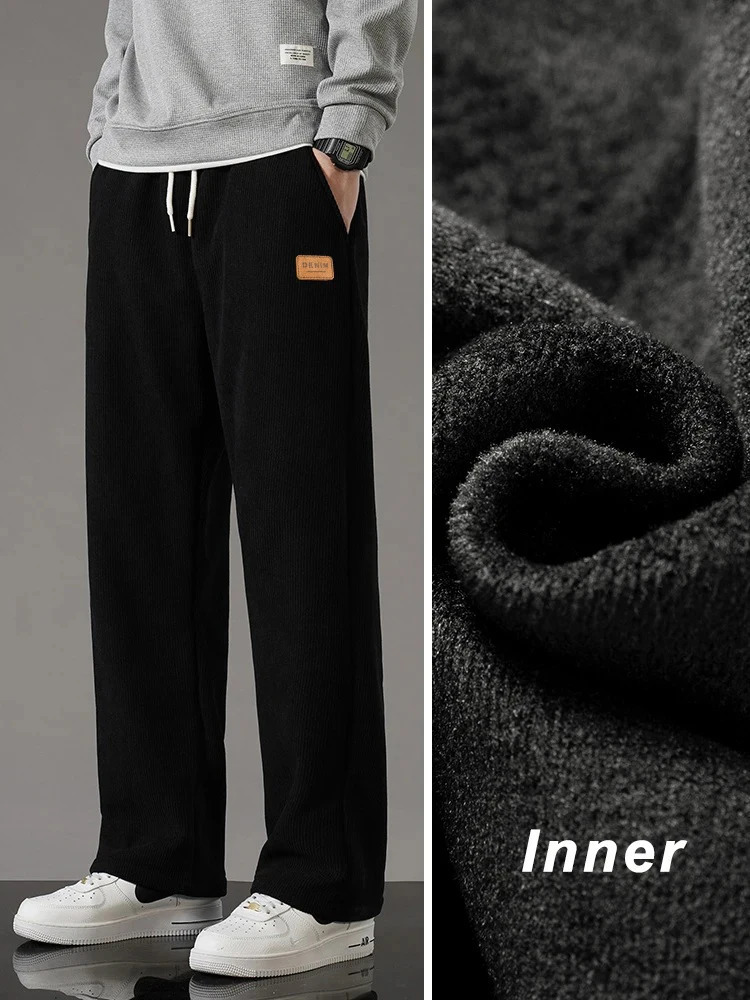Winter Thick Warm Corduroy Sweatpants Men Fleece Liner Drawstring Straight Loose Track Pants Male Casual Fleece Thermal Trousers 250103
