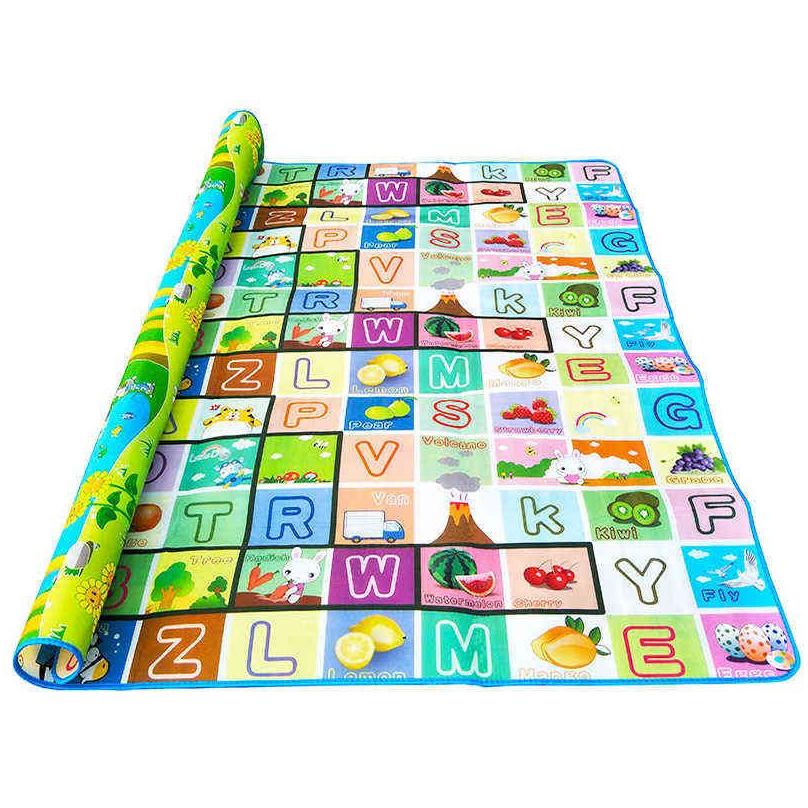 Baby Rugs Playmats Crawling Play Mat 2X18 Meter Climb Pad Doubleside Fruit Letters And Happy Farm Toys Playmat Kids Carpet Game 220 Otn5V S25414