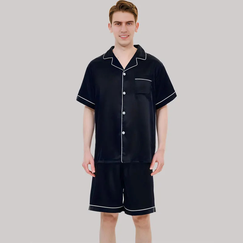 Mens Sleepwear Pajama Sets Men Summer Ice Silk Cardigan ShortSleeved Shorts Senior Sense Of Solid Colour Pajamas Homewear 250103