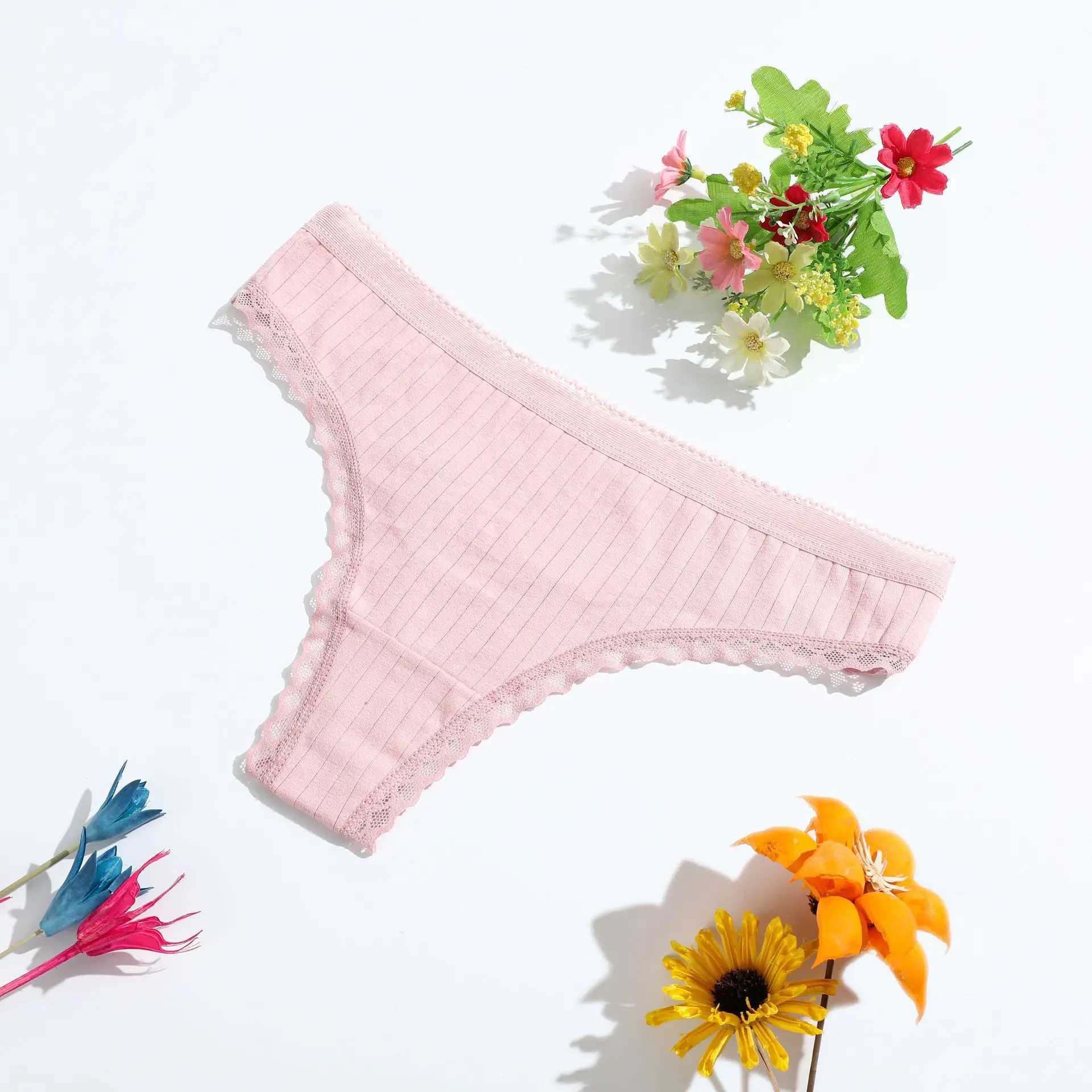 Sexy cotton thong womens lace low waist underwear womens underwear solid color breathable womens G-line W250103