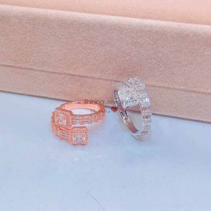 ready to ship new design iced out vvs lab diamond moissanite baguette diamond ring
