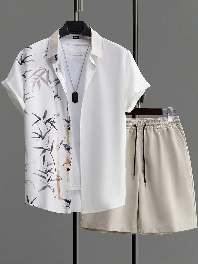 Summer Mens Short-sleeved Shirt And Beach Shorts Set Everyday City Street Mens Casual Shirt Outdoor Sports Mens Shorts 250103
